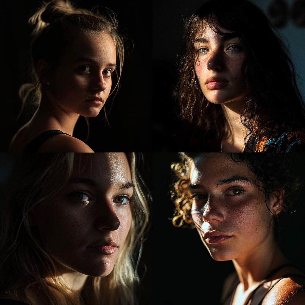 Portrait shot with back lighting style, Midjourney V6, render 1 of 4