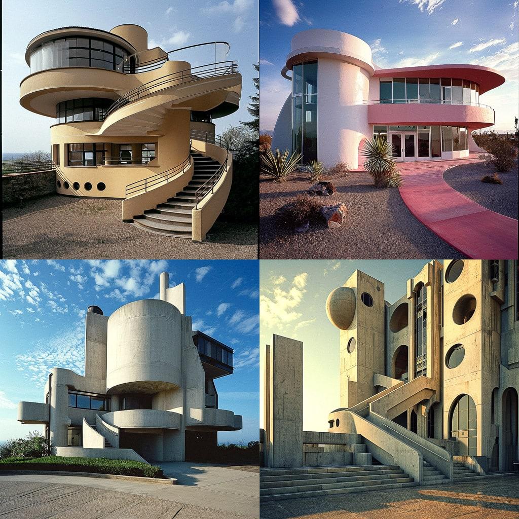 Postmodern architecture style, Midjourney V6, render 1 of 4