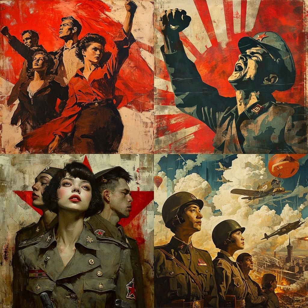 Propaganda art style, Midjourney V6, render 1 of 4