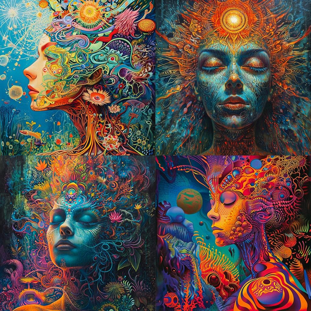 Psychedelic art style, Midjourney V6, render 1 of 4