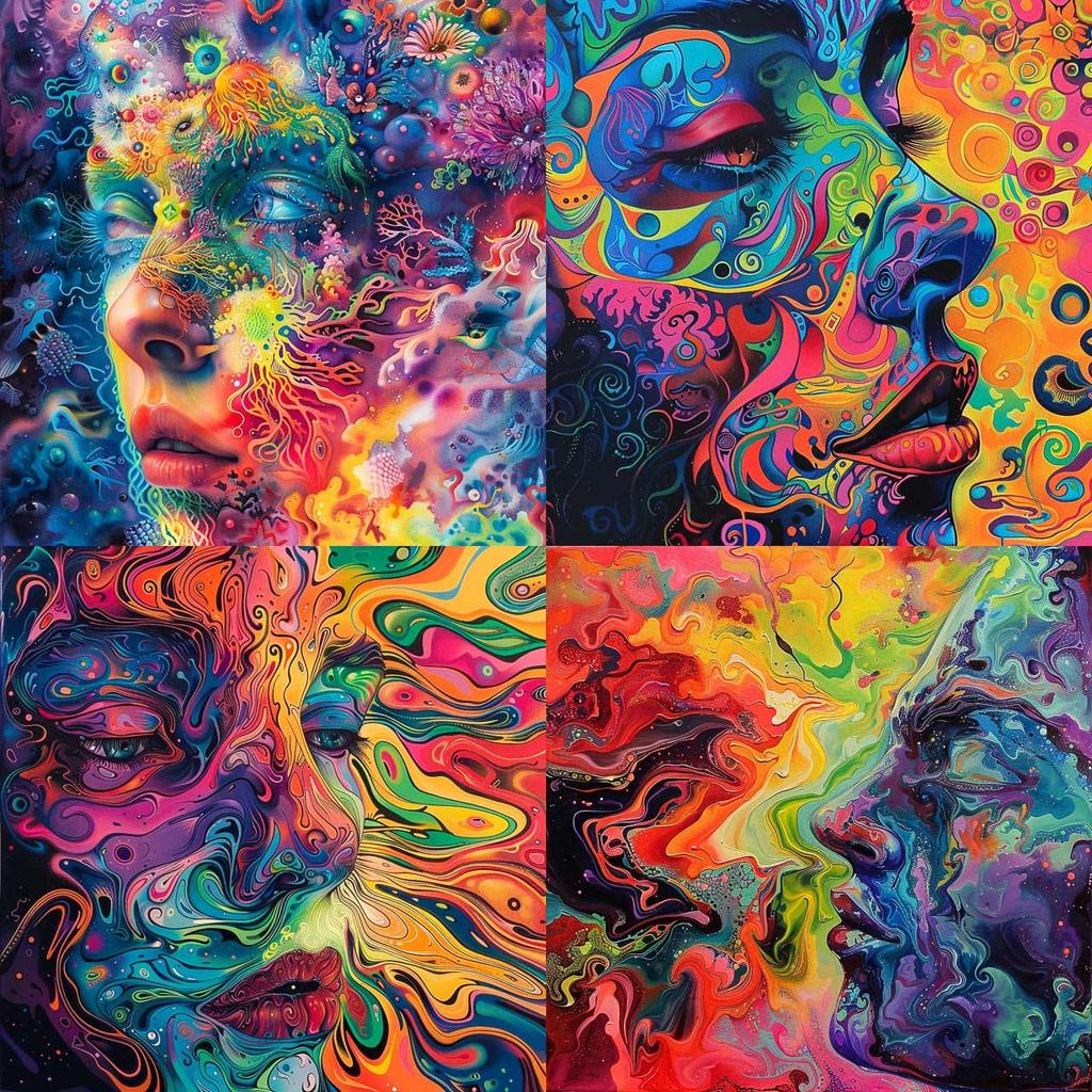 Psychedelic colors style, Midjourney V6, render 1 of 4