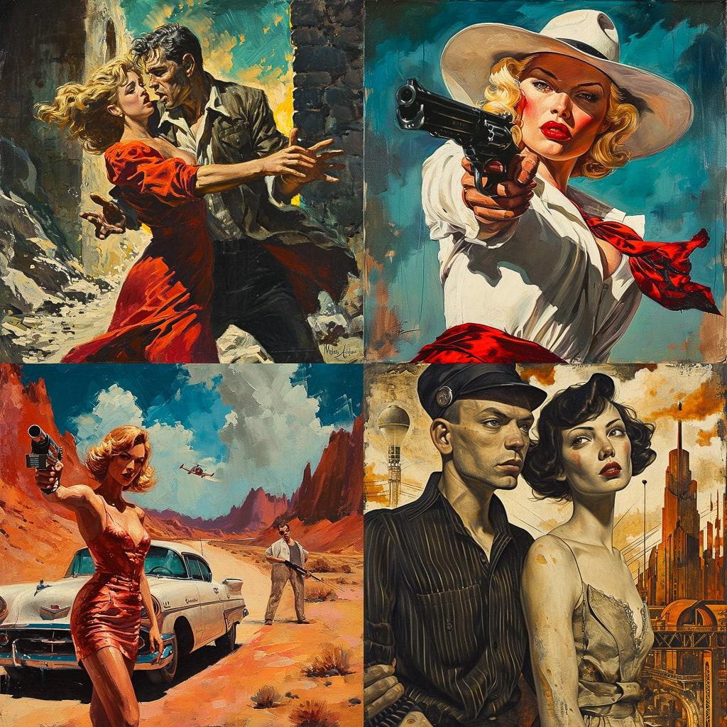 Pulp art style, Midjourney V6, render 1 of 4