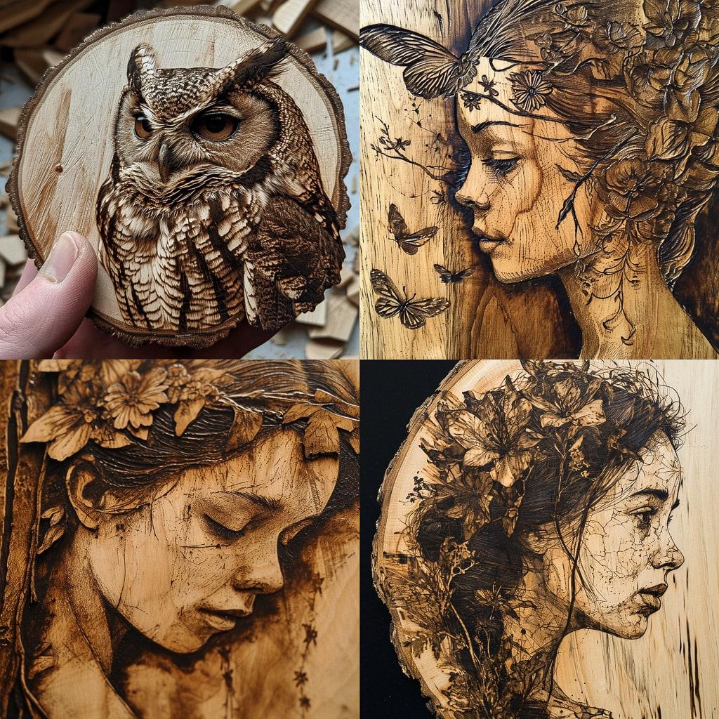 Pyrography style, Midjourney V6, render 1 of 4