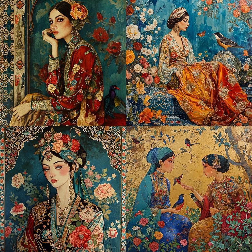 Qajar art style, Midjourney V6, render 1 of 4