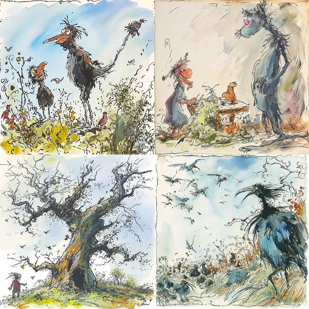 Quentin Blake style, Midjourney V6, render 1 of 4