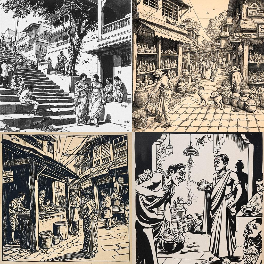 R. K. Laxman style, Midjourney V6, render 1 of 4