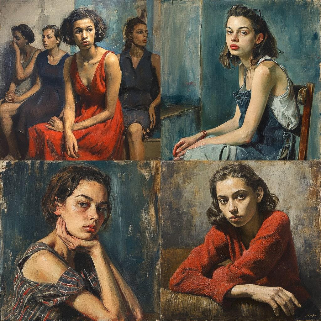 Raphael Soyer style, Midjourney V6, render 1 of 4