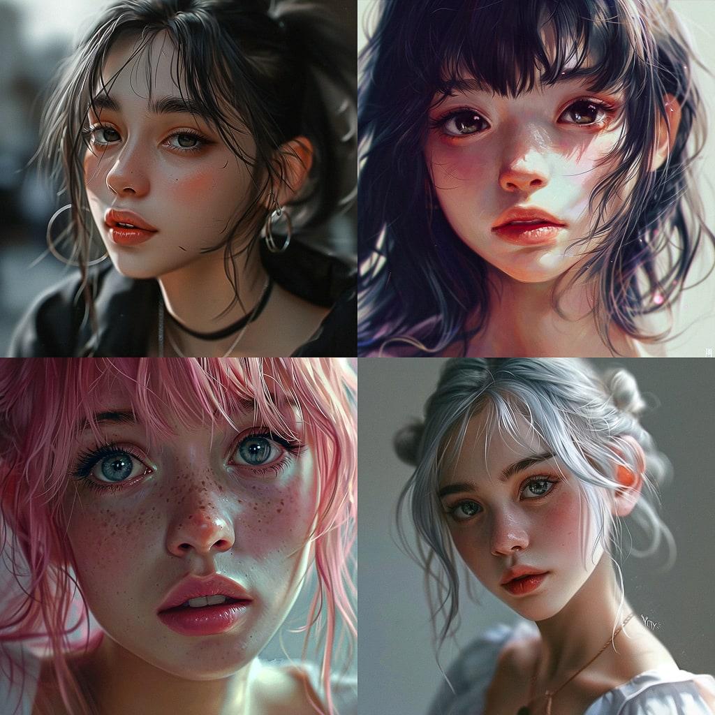 Realistic anime style style, Midjourney V6, render 1 of 4
