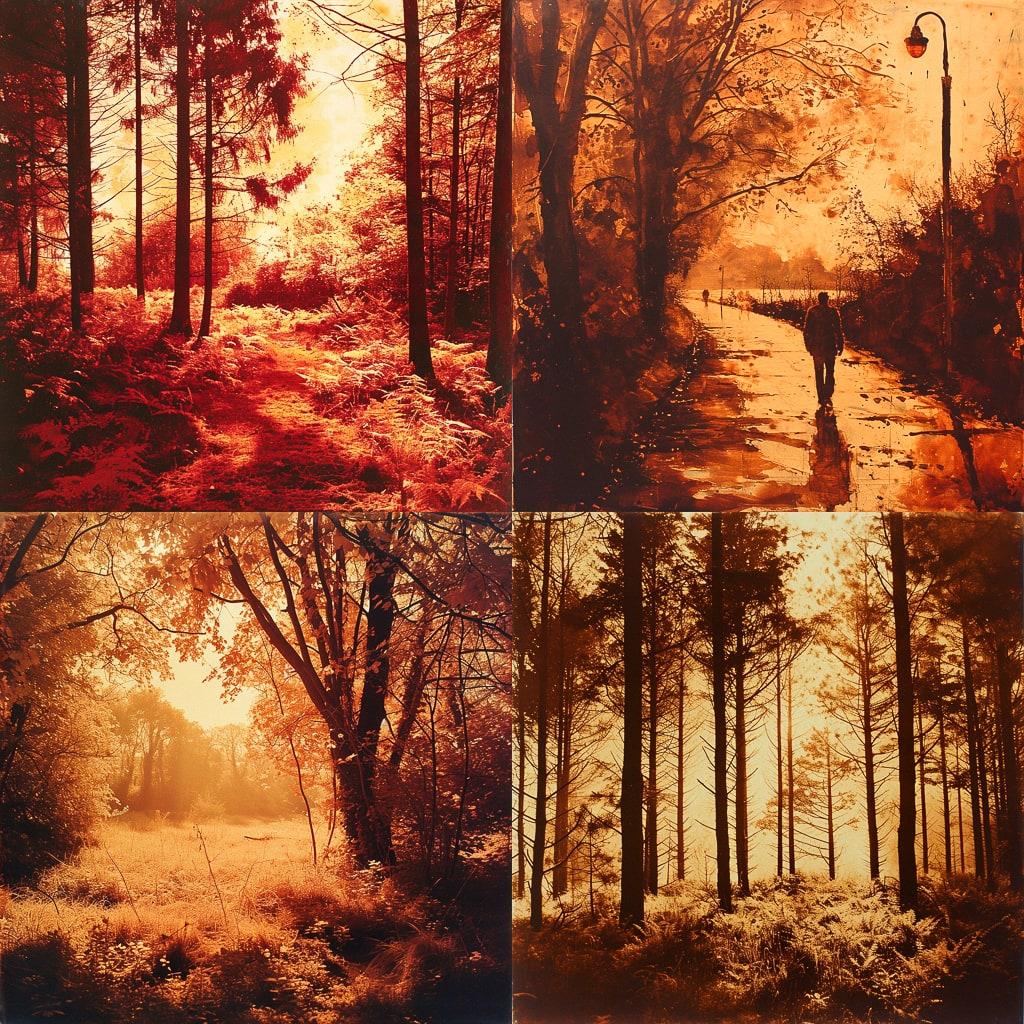 Redscale print style, Midjourney V6, render 1 of 4