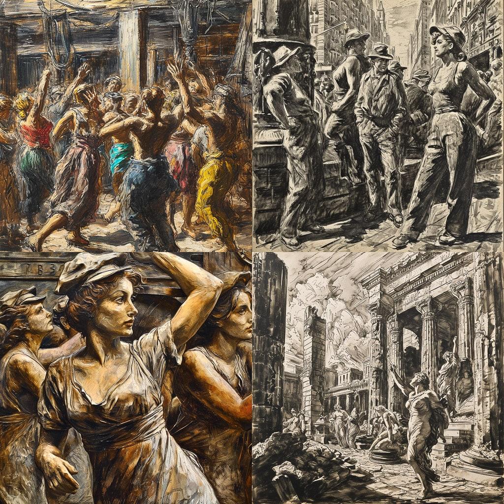 Reginald Marsh style, Midjourney V6, render 1 of 4