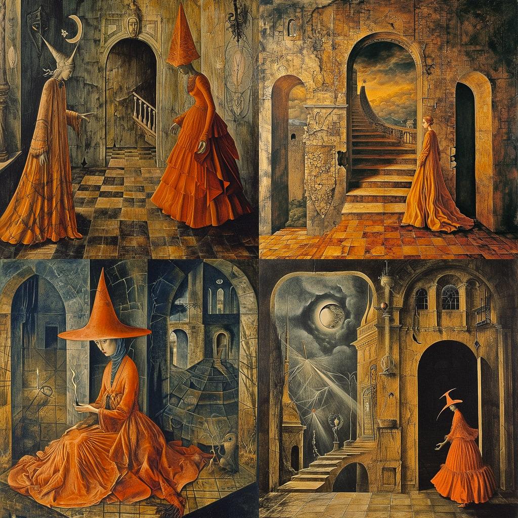 Remedios Varo style, Midjourney V6, render 1 of 4
