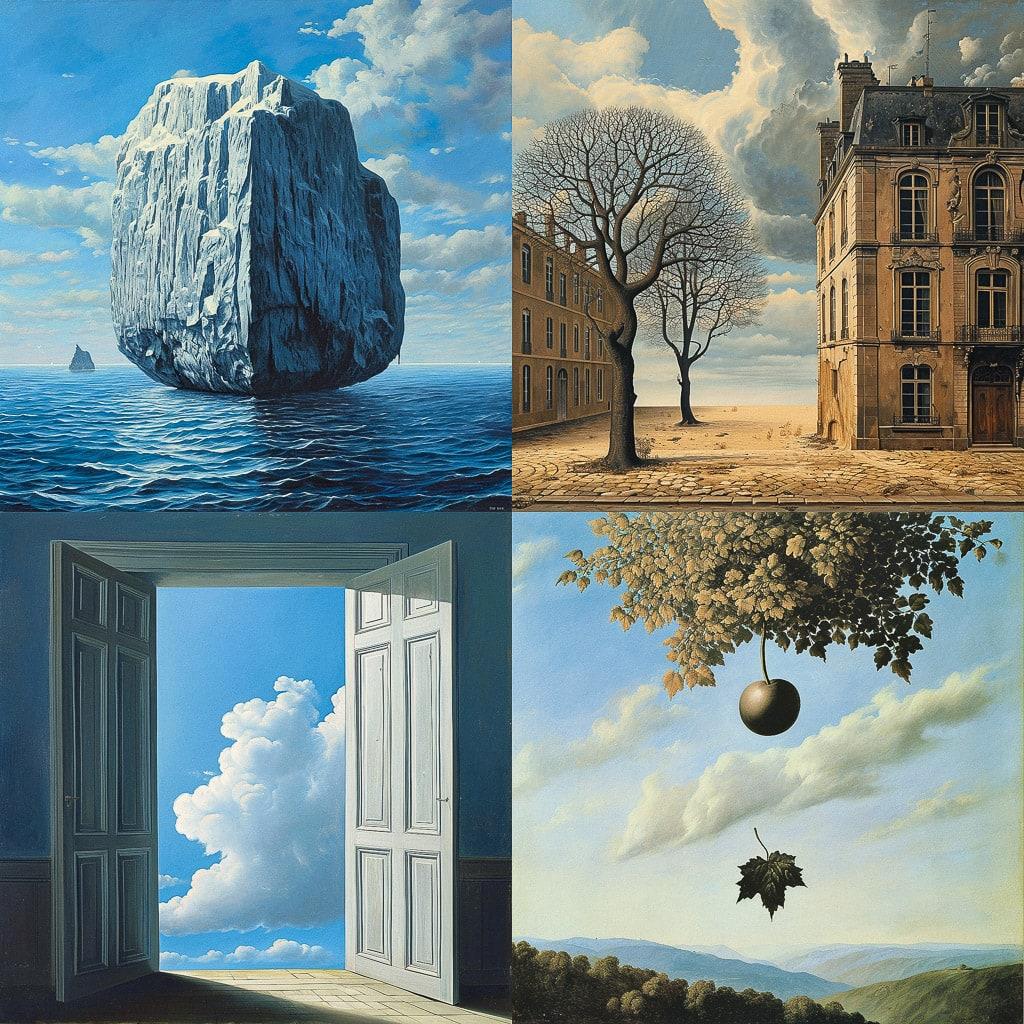 Rene Magritte style, Midjourney V6, render 1 of 4