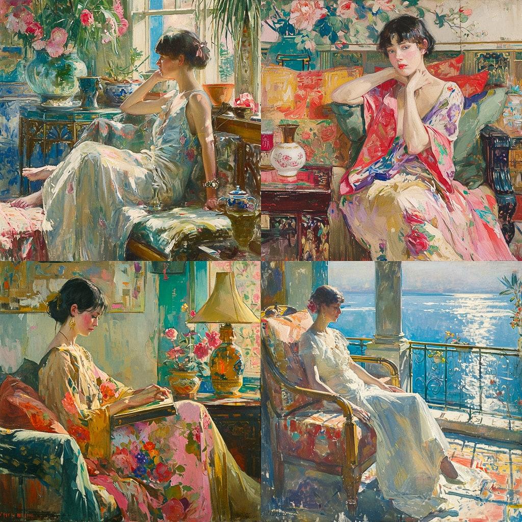 Richard Edward Miller style, Midjourney V6, render 1 of 4