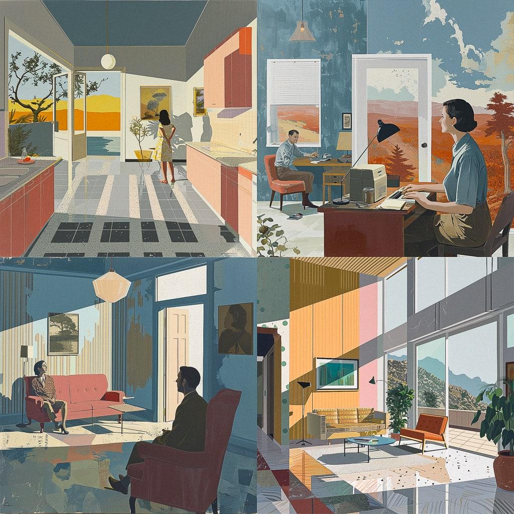 Richard McGuire style, Midjourney V6, render 1 of 4