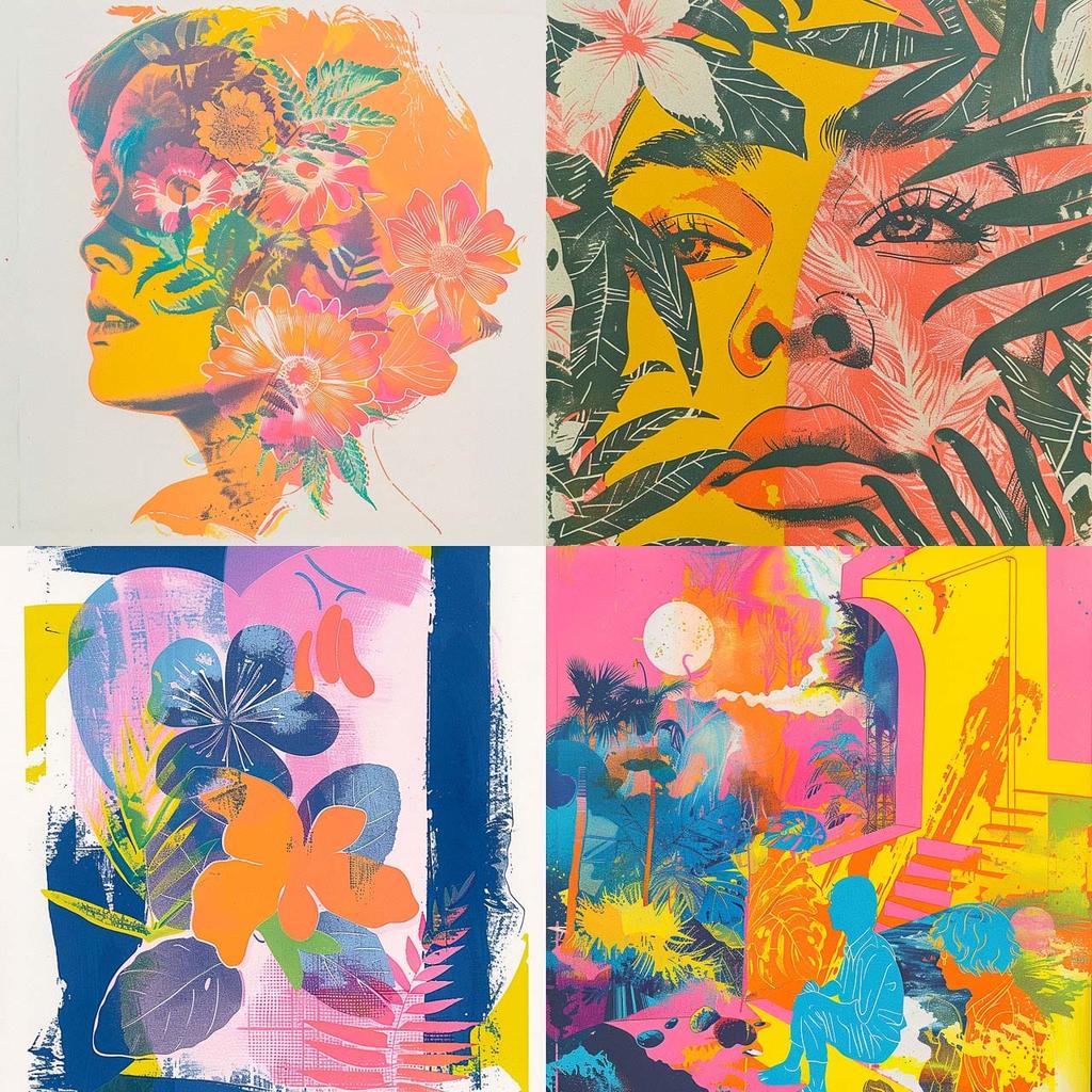 Risograph style, Midjourney V6, render 1 of 4