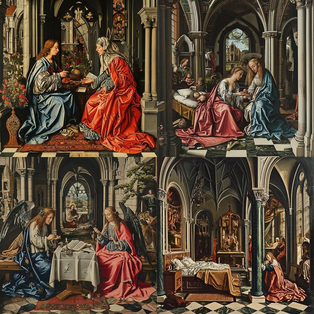Robert Campin style, Midjourney V6, render 1 of 4