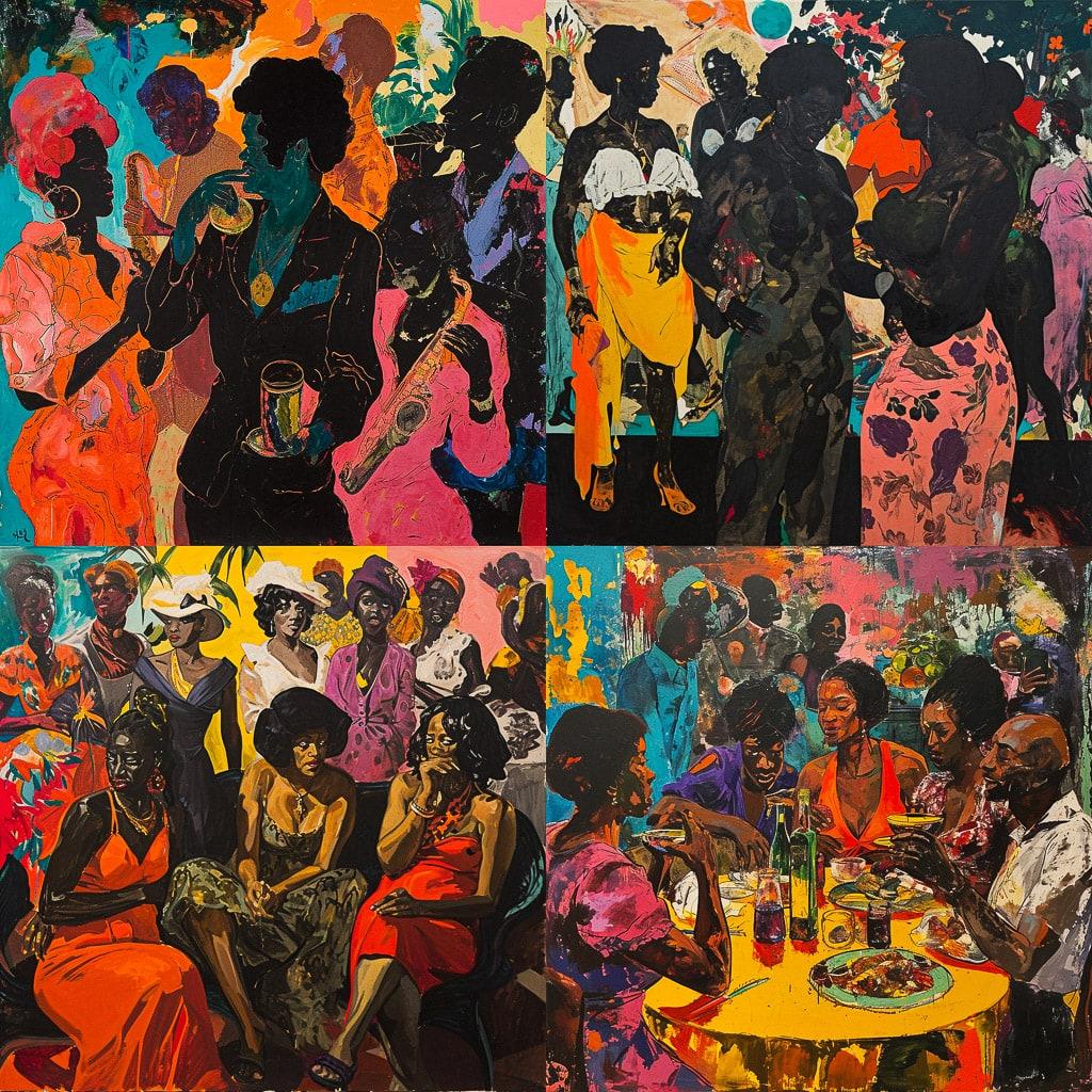 Robert Colescott style, Midjourney V6, render 1 of 4