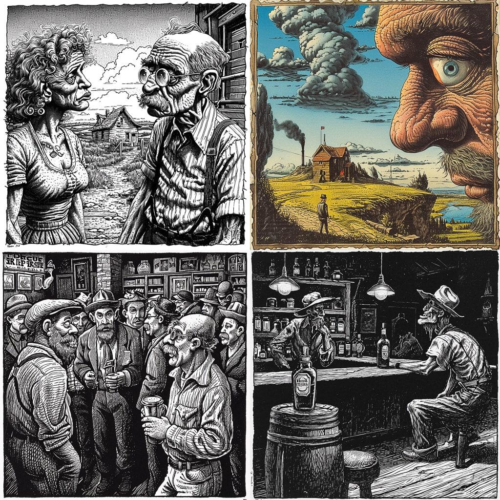 Robert Crumb style, Midjourney V6, render 1 of 4