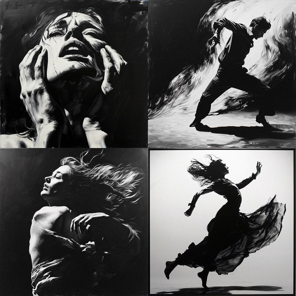 Robert Longo style, Midjourney V6, render 1 of 4