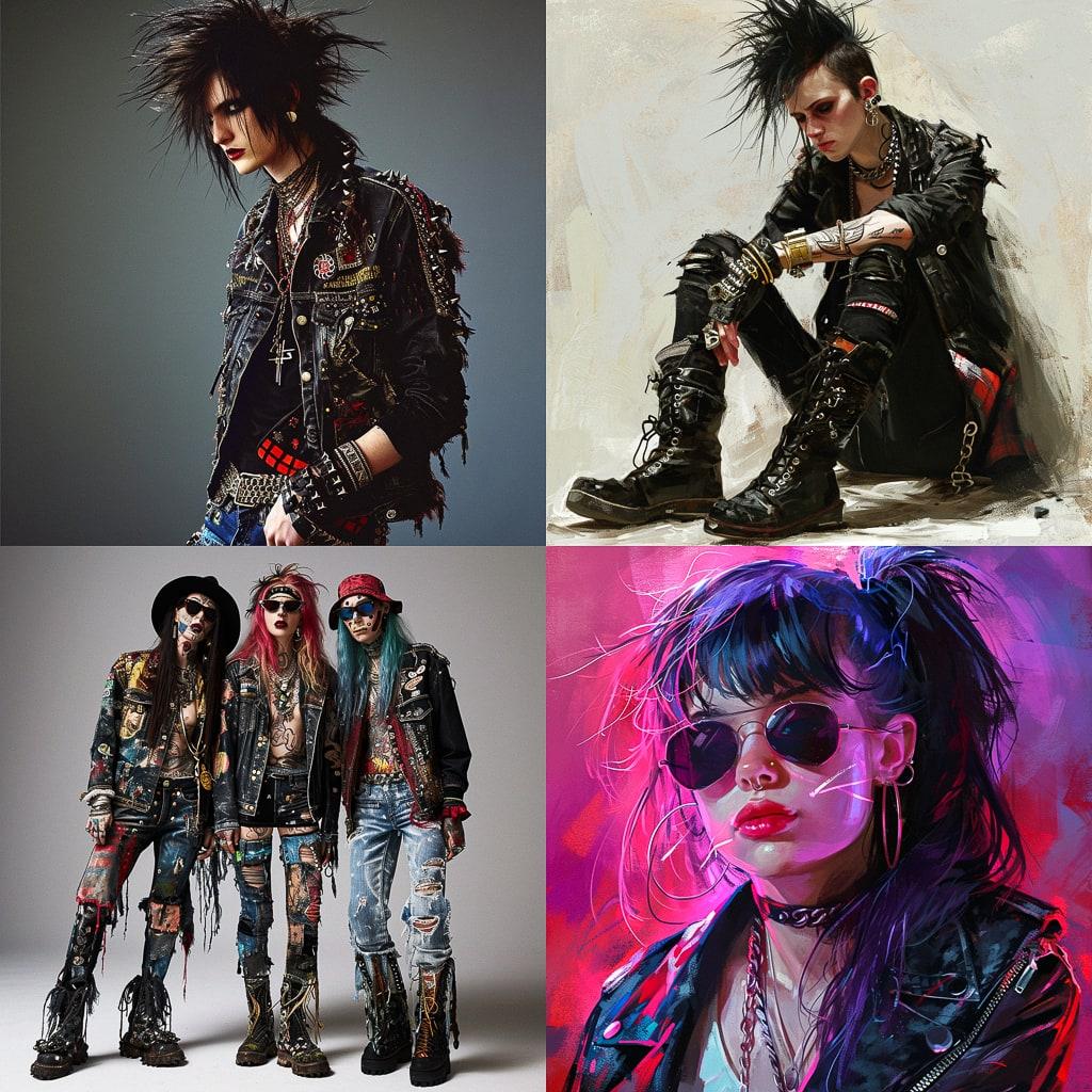 Rocker fashion style, Midjourney V6, render 1 of 4
