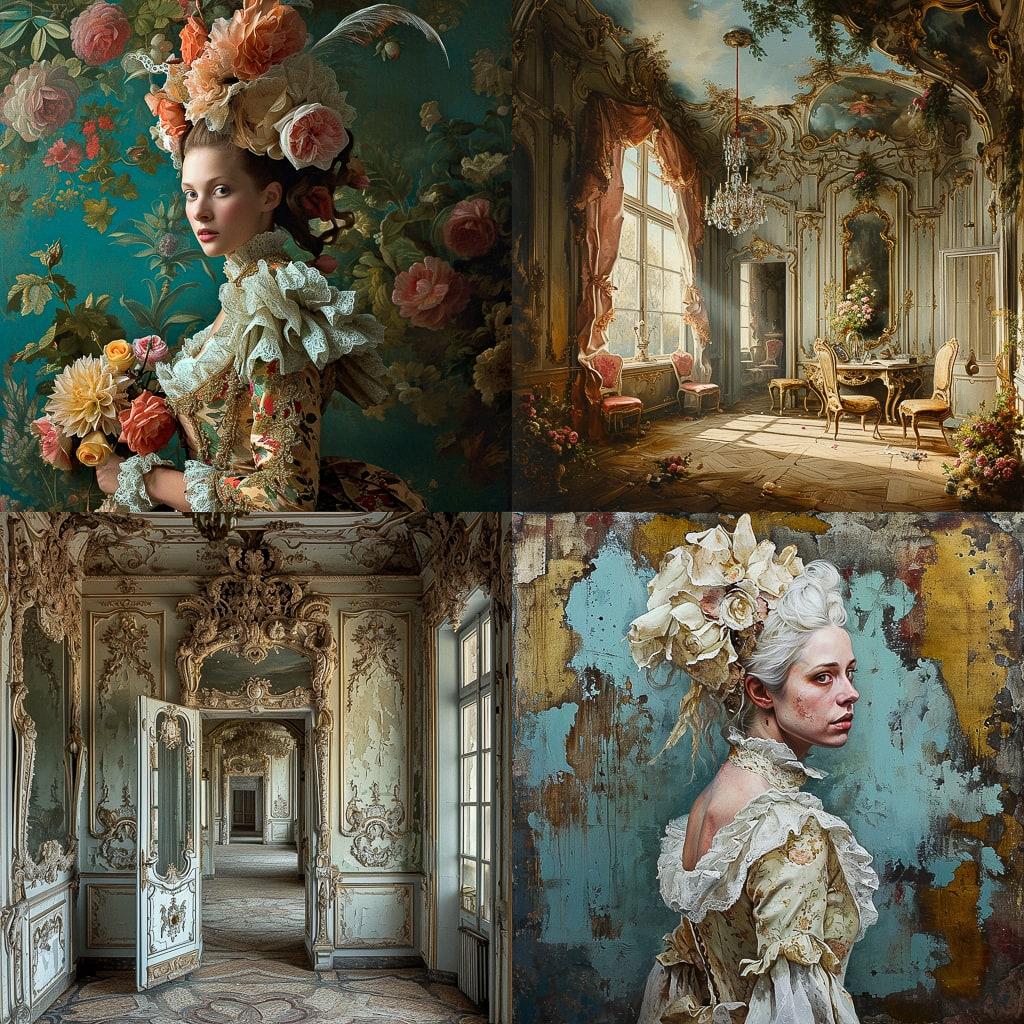 Rococo style, Midjourney V6, render 1 of 4