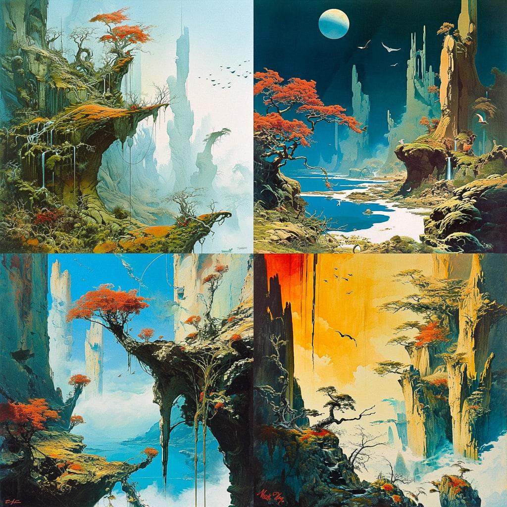Roger Dean style, Midjourney V6, render 1 of 4