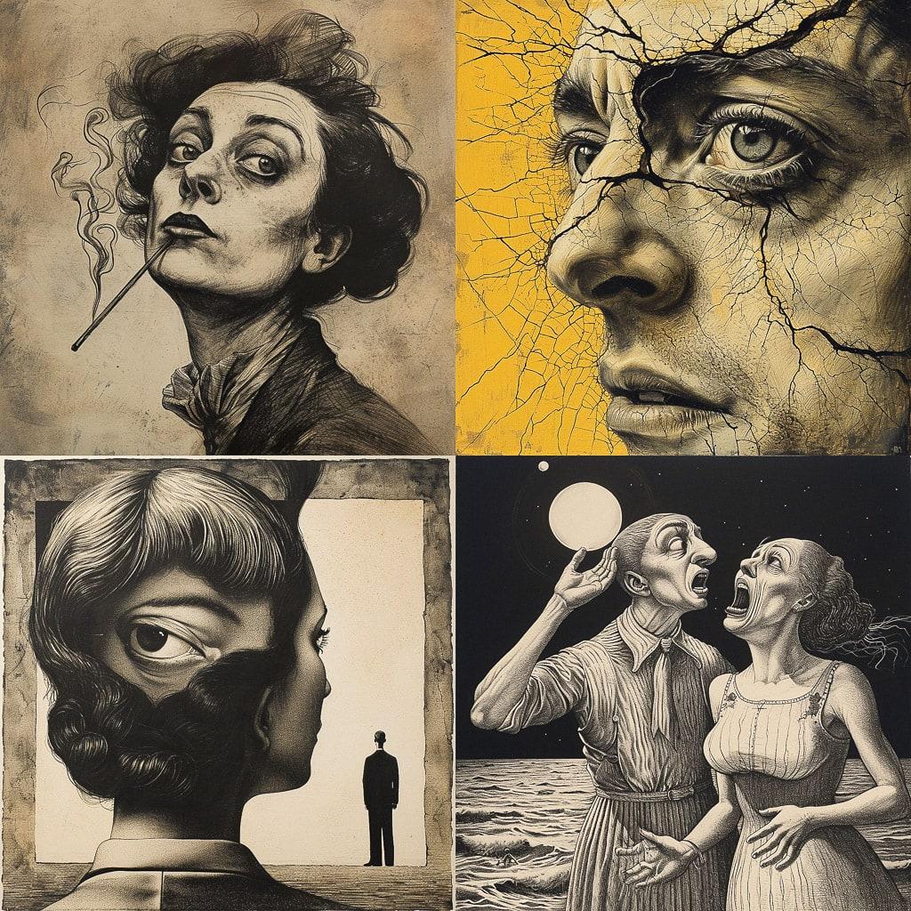 Roland Topor style, Midjourney V6, render 1 of 4