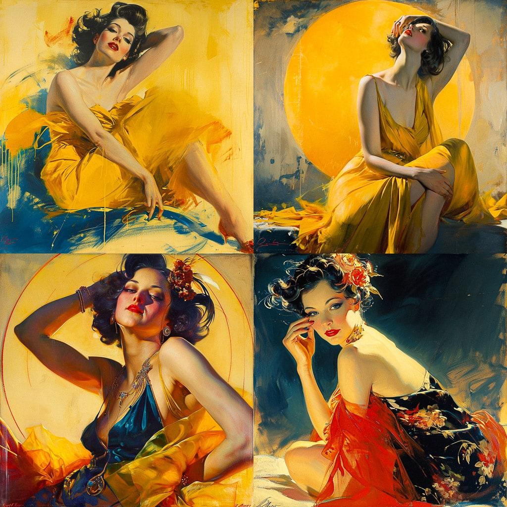 Rolf Armstrong style, Midjourney V6, render 1 of 4