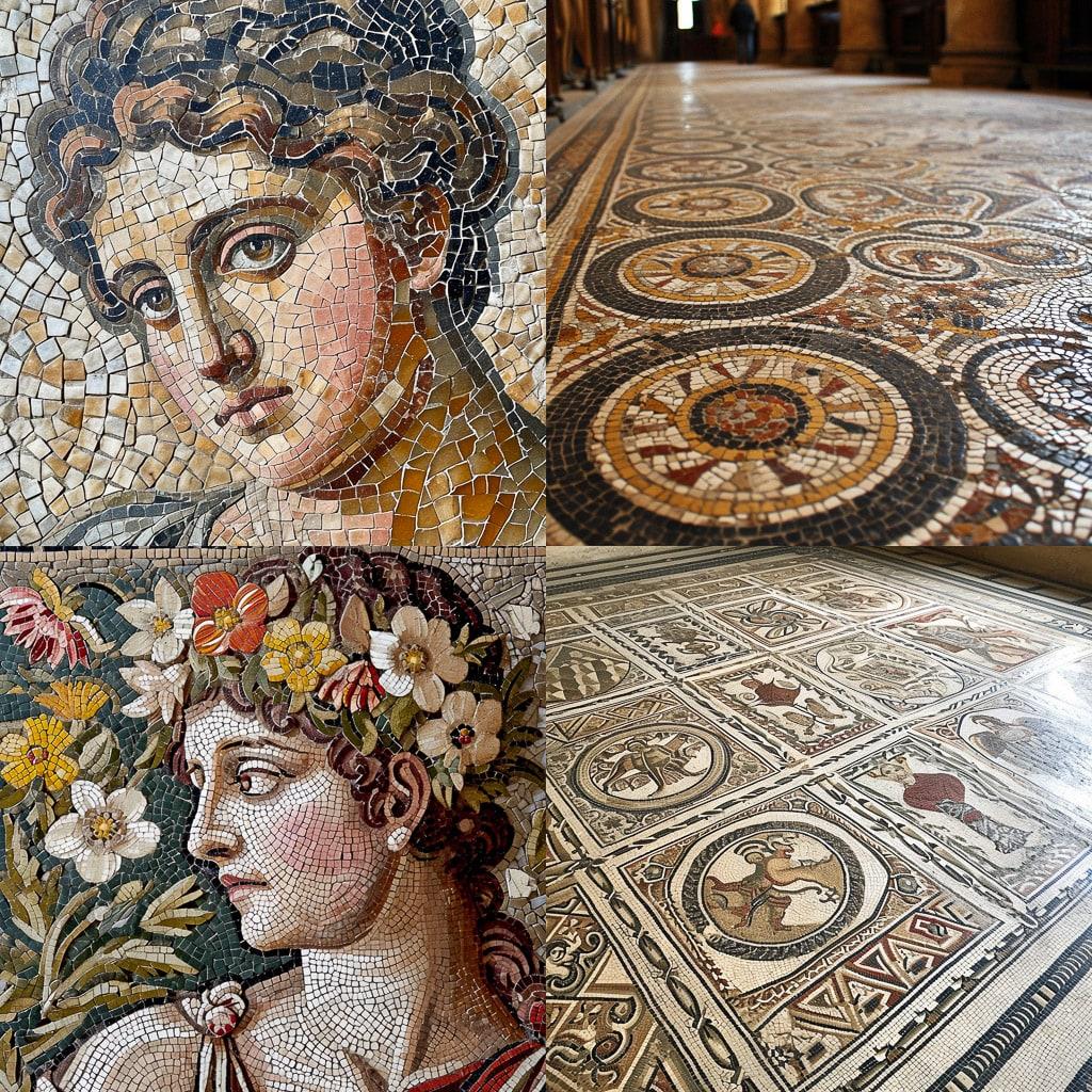 Roman mosaic style, Midjourney V6, render 1 of 4