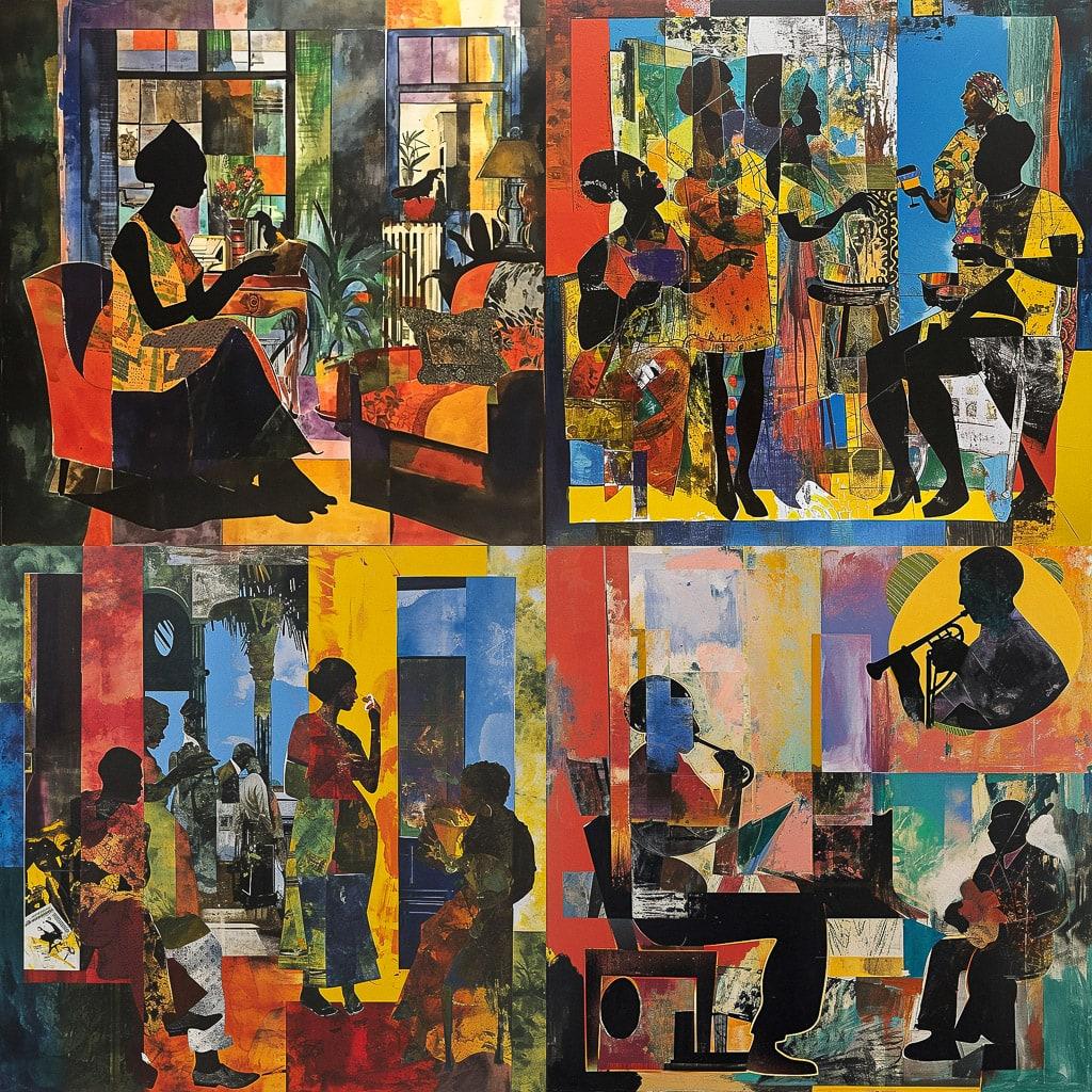 Romare Bearden style, Midjourney V6, render 1 of 4