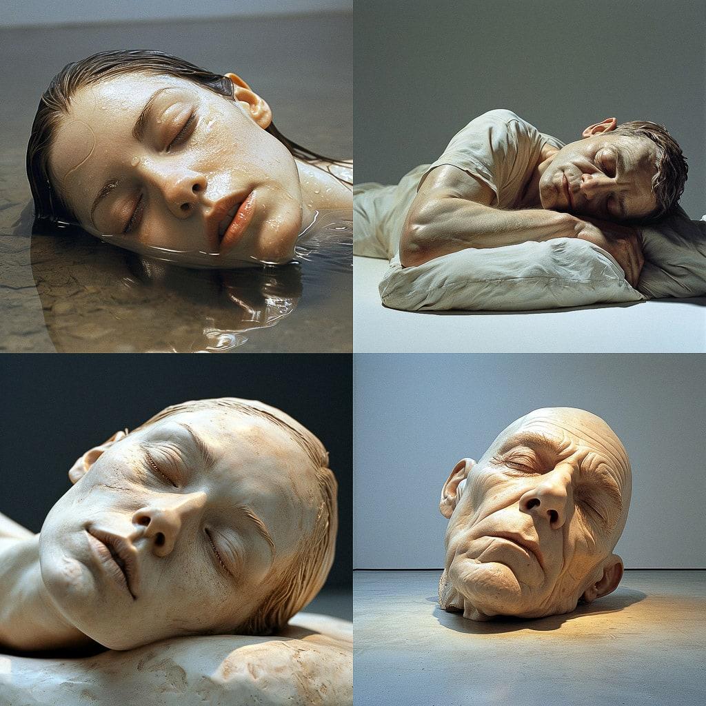 Ron Mueck style, Midjourney V6, render 1 of 4