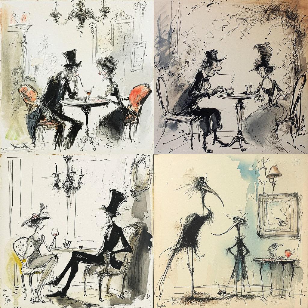Ronald Searle style, Midjourney V6, render 1 of 4