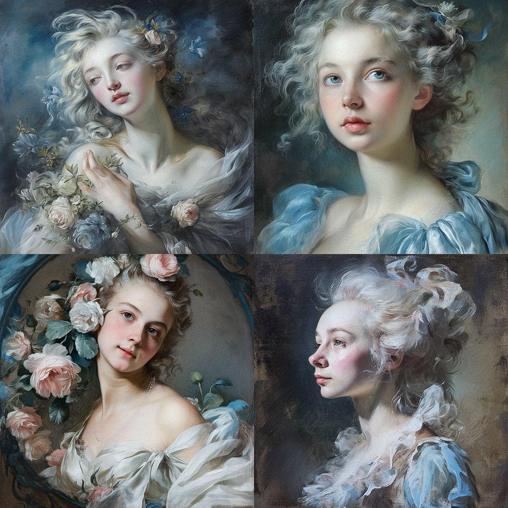 Rosalba Carriera style, Midjourney V6, render 1 of 4