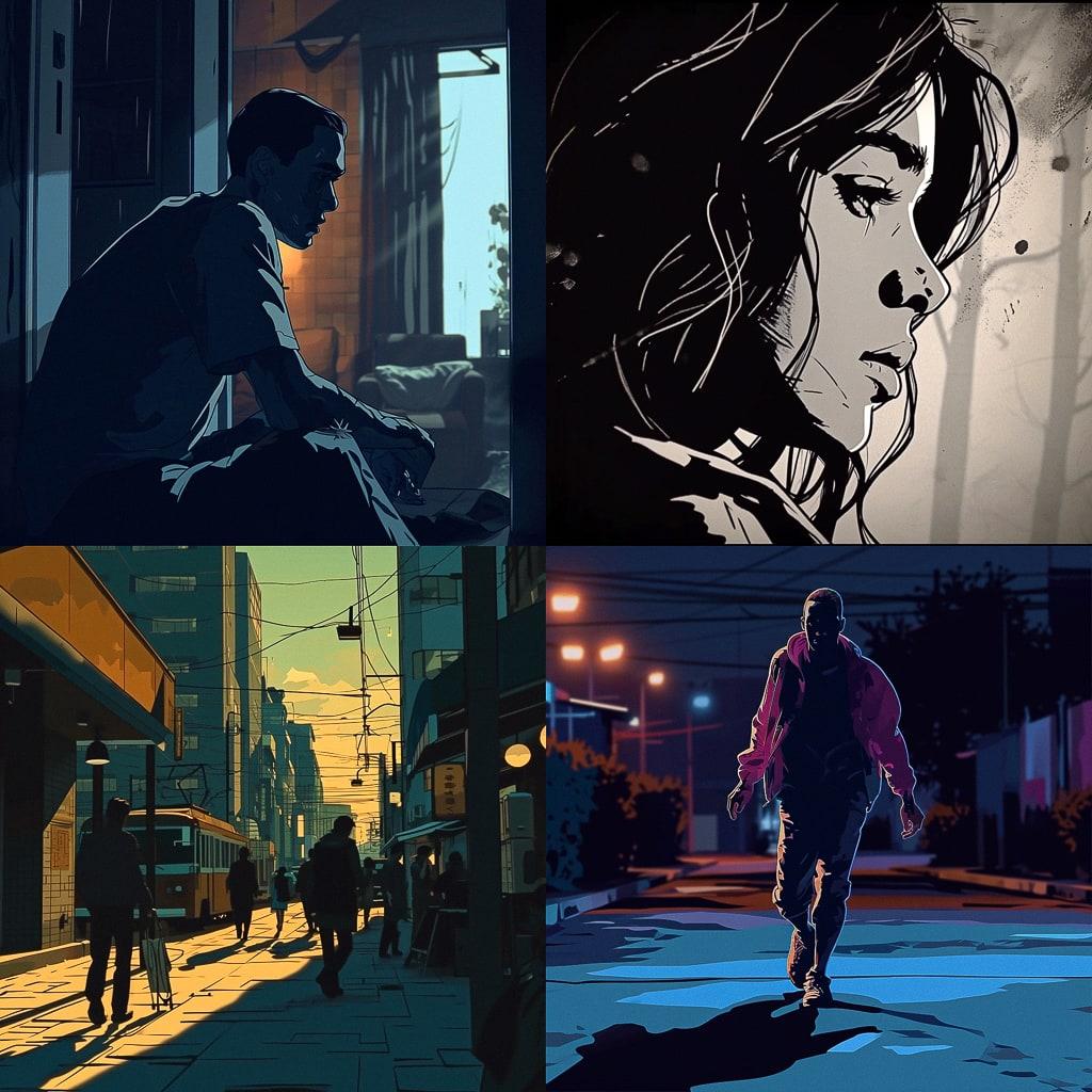 Rotoscope animation style, Midjourney V6, render 1 of 4