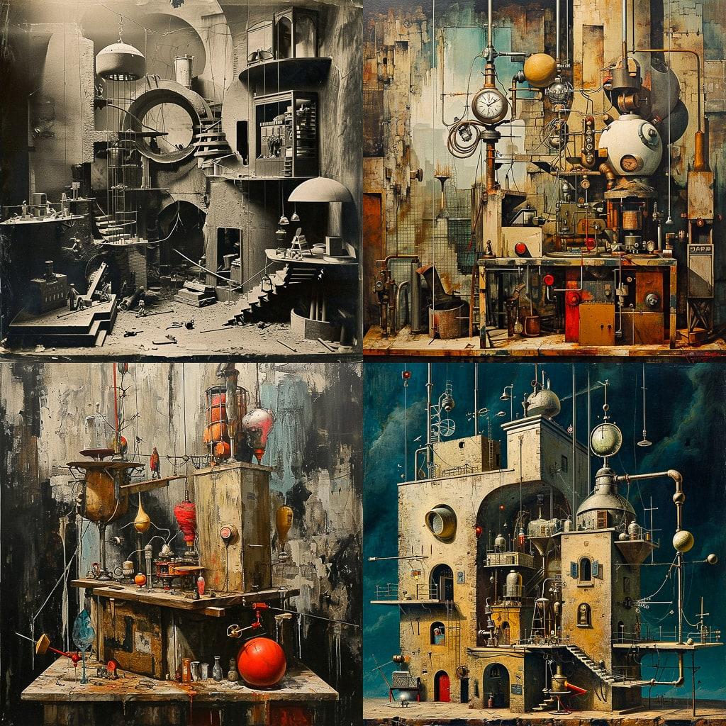 Rube Goldberg style, Midjourney V6, render 1 of 4