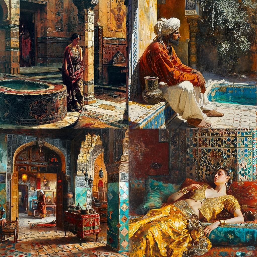 Rudolf Ernst style, Midjourney V6, render 1 of 4