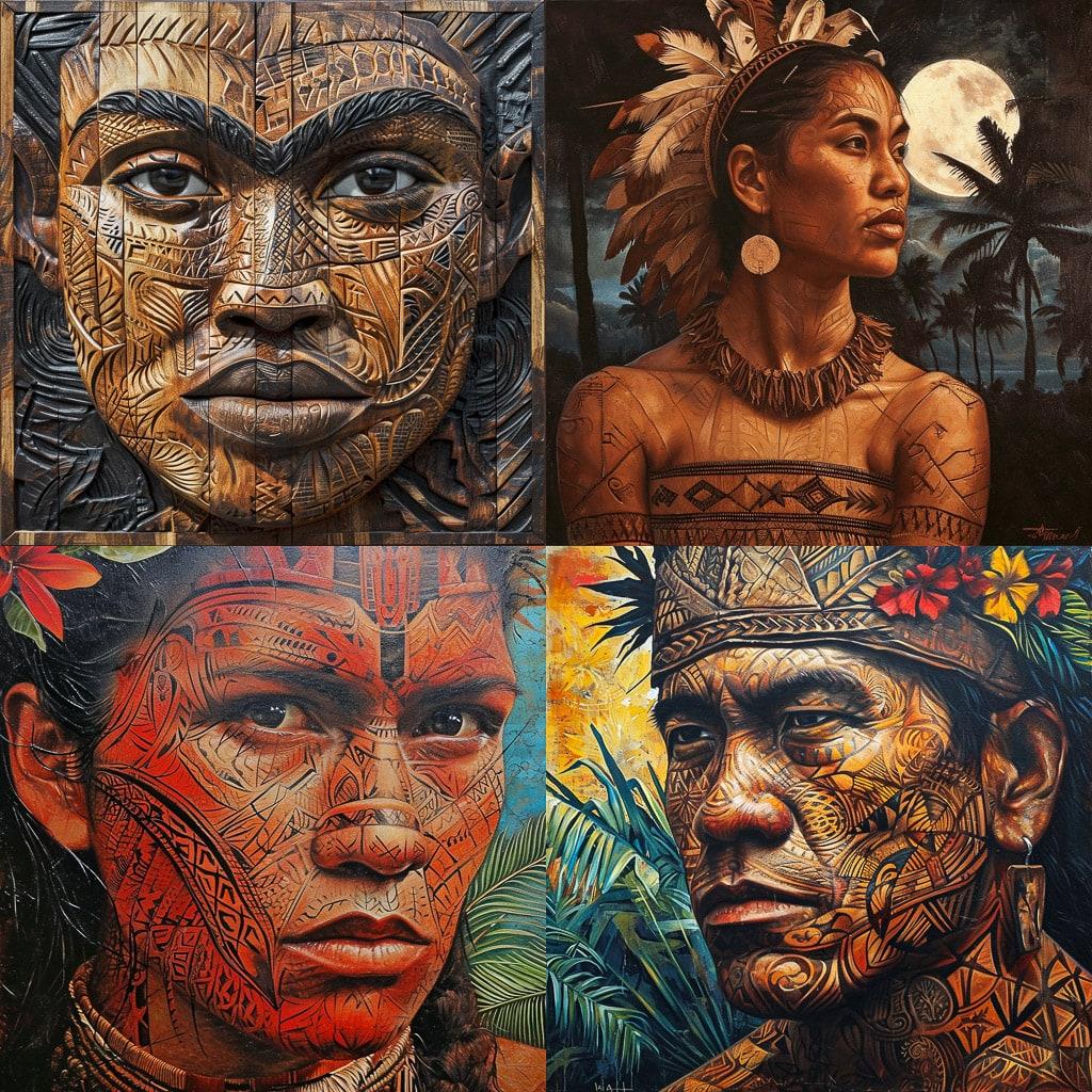Samoan art style, Midjourney V6, render 1 of 4