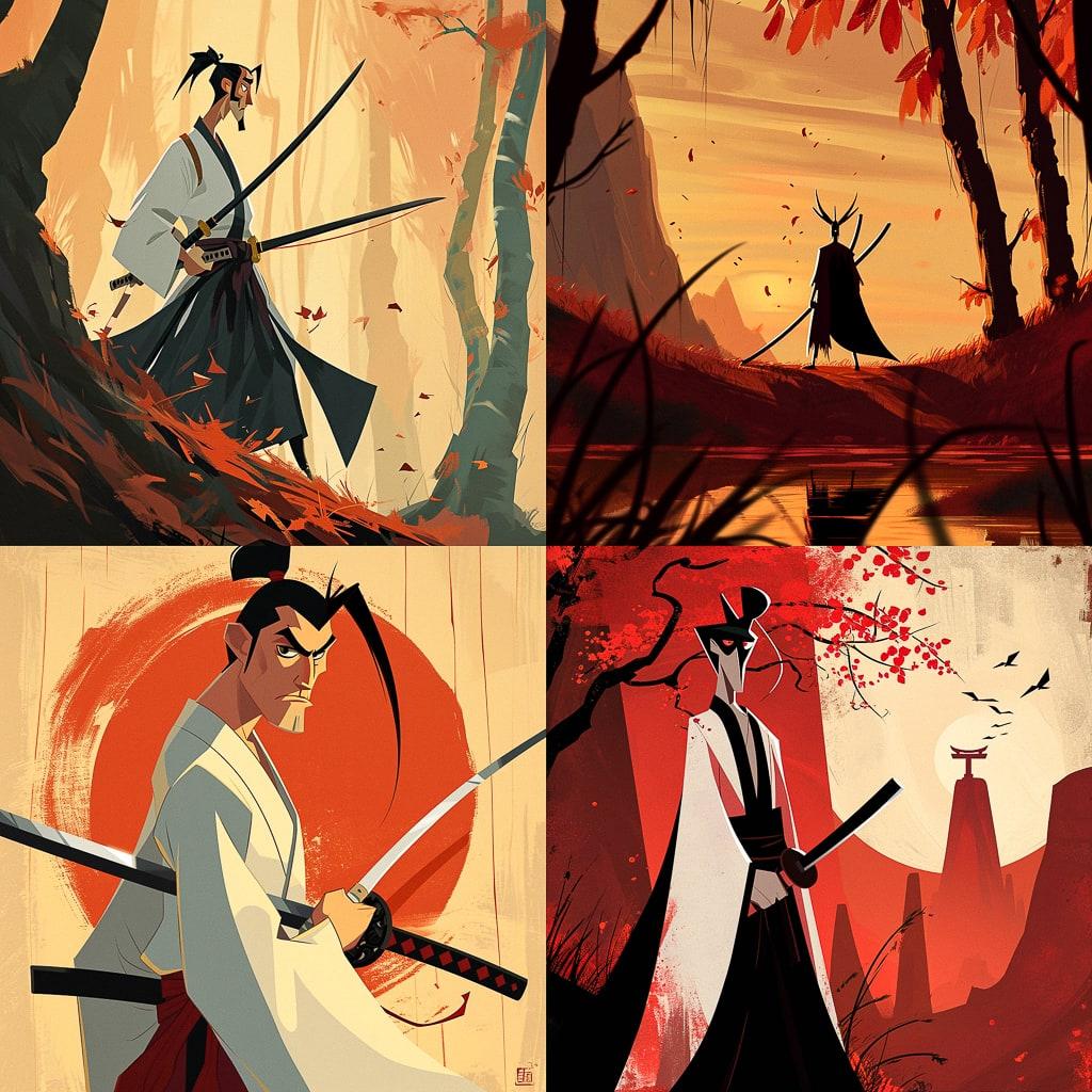 Samurai Jack style, Midjourney V6, render 1 of 4