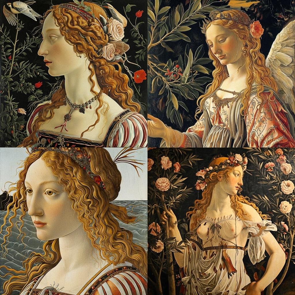 Sandro Botticelli style, Midjourney V6, render 1 of 4