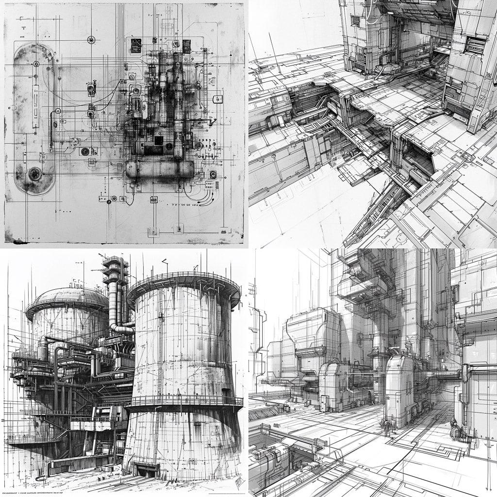 Schematics style, Midjourney V6, render 1 of 4