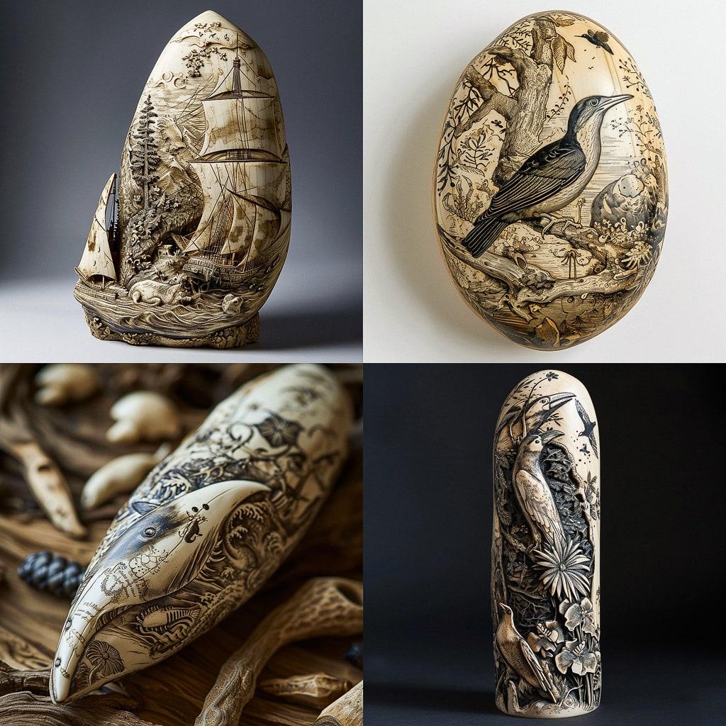 Scrimshaw style, Midjourney V6, render 1 of 4