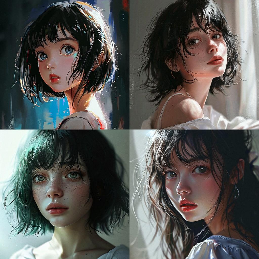 Semi-realistic anime style style, Midjourney V6, render 1 of 4