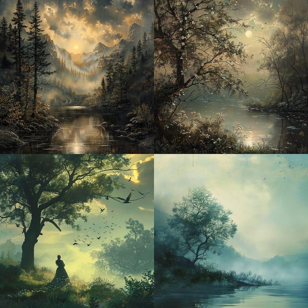 Serene atmosphere style, Midjourney V6, render 1 of 4
