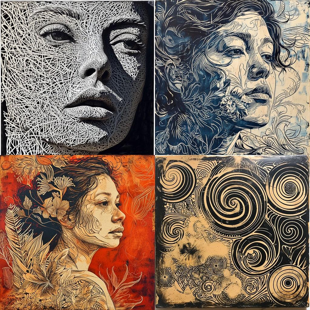 Sgraffito style, Midjourney V6, render 1 of 4