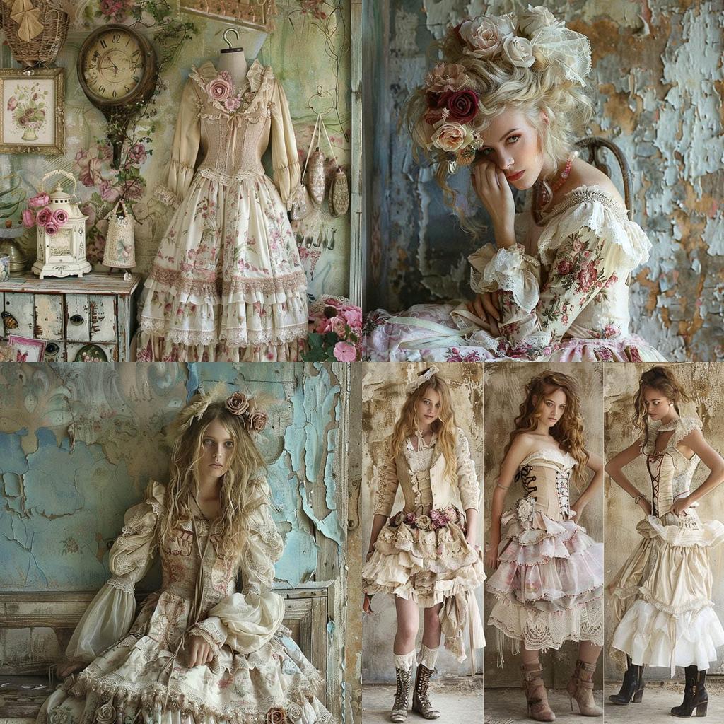 Shabby chic fashion style, Midjourney V6, render 1 of 4