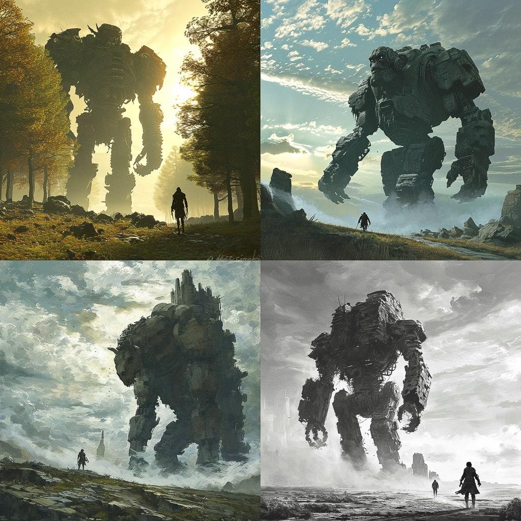 Shadow of the Colossus style, Midjourney V6, render 1 of 4