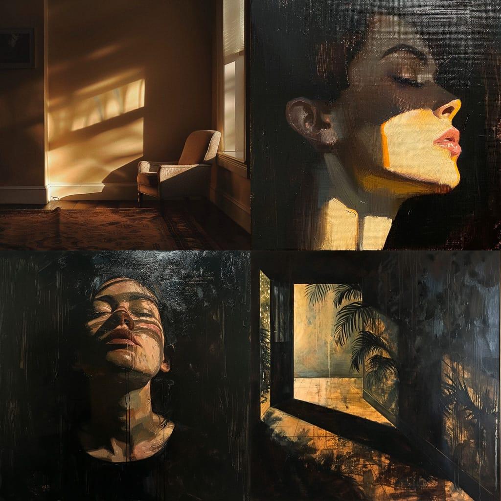 Shadowed lighting style, Midjourney V6, render 1 of 4