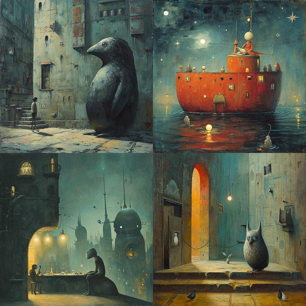 Shaun Tan style, Midjourney V6, render 1 of 4
