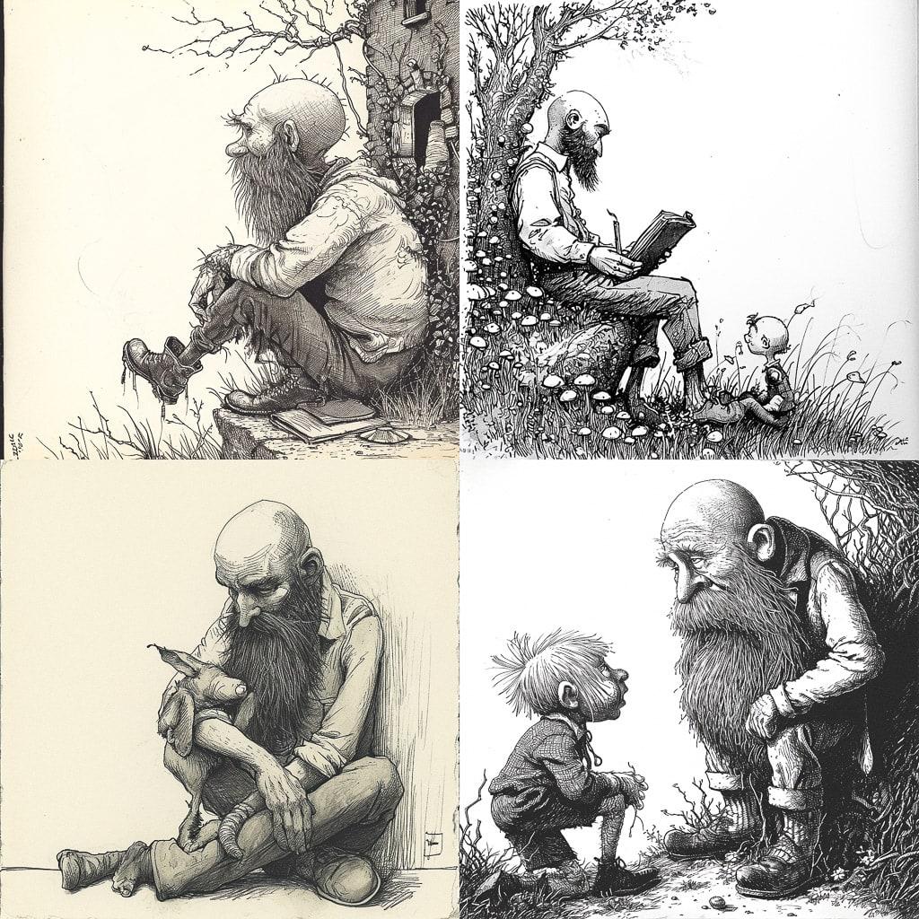 Shel Silverstein style, Midjourney V6, render 1 of 4