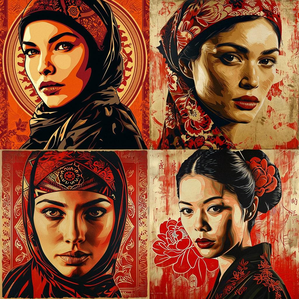 Shepard Fairey style, Midjourney V6, render 1 of 4